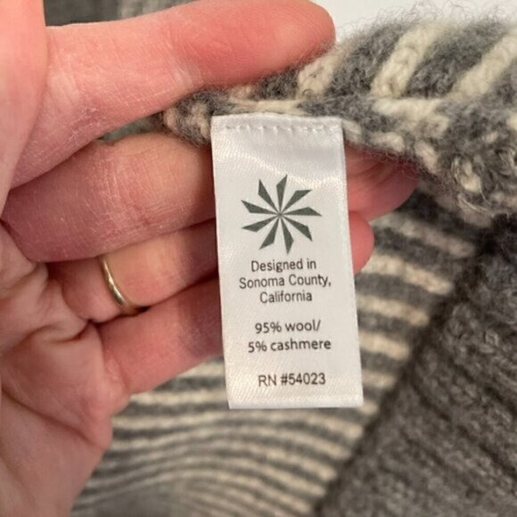 ATHLETA Sierra Wrap Cream Ivory Grey Striped Open WOOL CASHMERE Cardigan Sweater - Picture 11 of 16